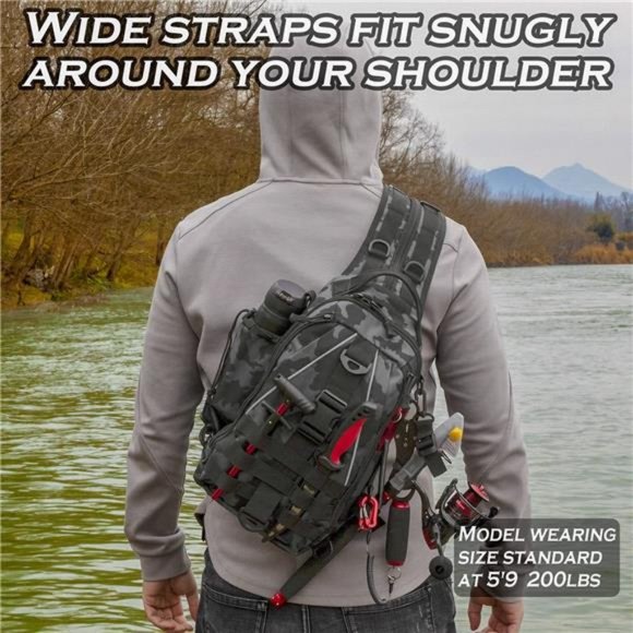 Fishing Backpack Tackle Sling Bag - Fishing Backpack with Rod Holder Tackle Box - Picture 5 of 6